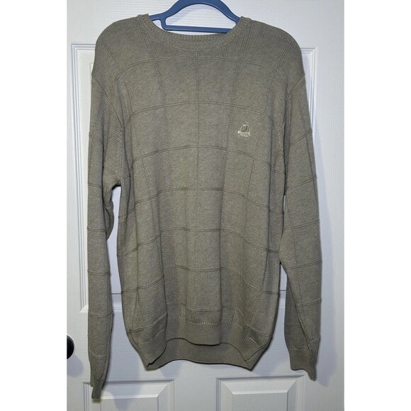 Izod Sweater Men's Large Beige Windowpane Knit Crewneck Pullover Australia NWOT - Picture 2 of 9
